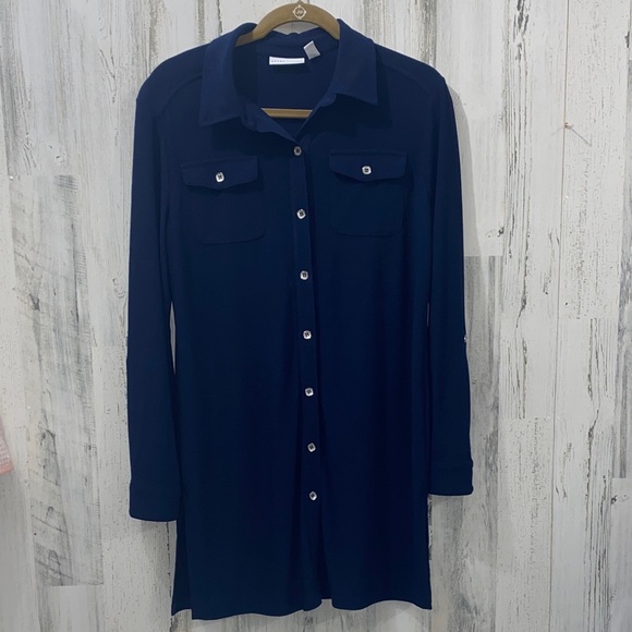 Susan Graver Tops - 0305 Susan Graver Navy Blue Button-Up Shirt